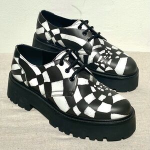 Celine new without box black and white checkered psychedelic loafers size 41